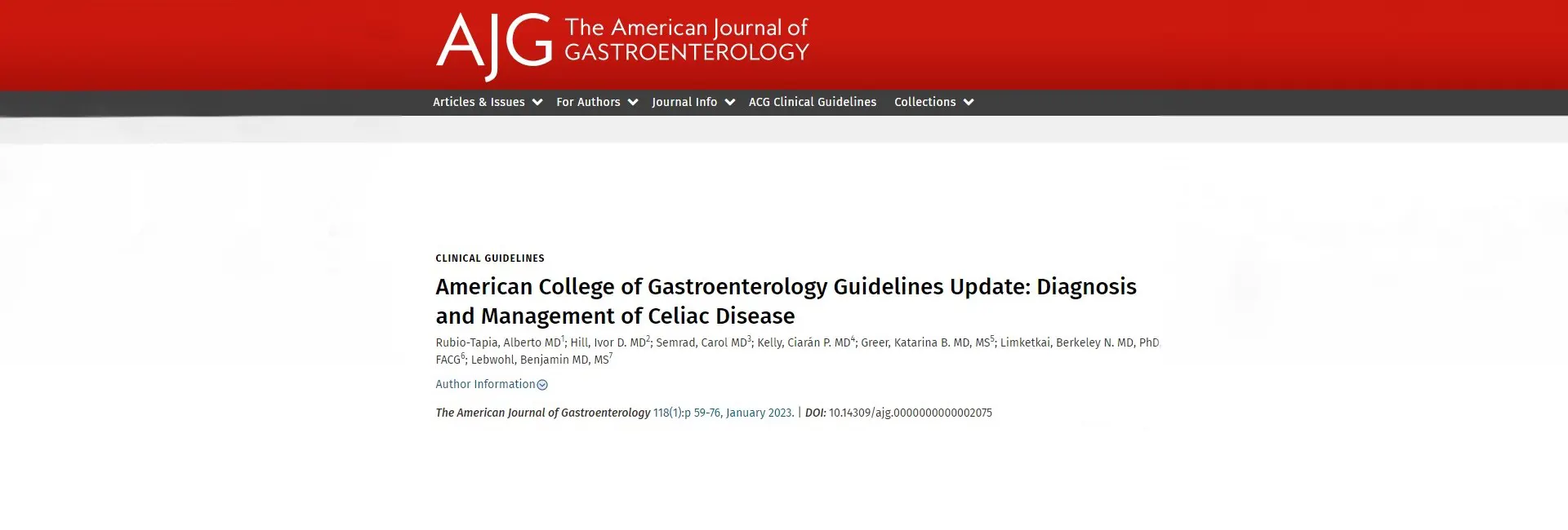 American College of Gastroenterology - Nueva guía para el diagnóstico y manejo de la enfermedad celiaca 